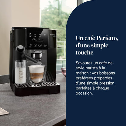De’Longhi Magnifica Start - Perfetto Machine à Café Automatique avec LatteCrema Mousseur à Lait Automatique, 4 Boissons Enregistrées, Commandes Soft Touch, Noir et Gris (ECAM222.60.BG)