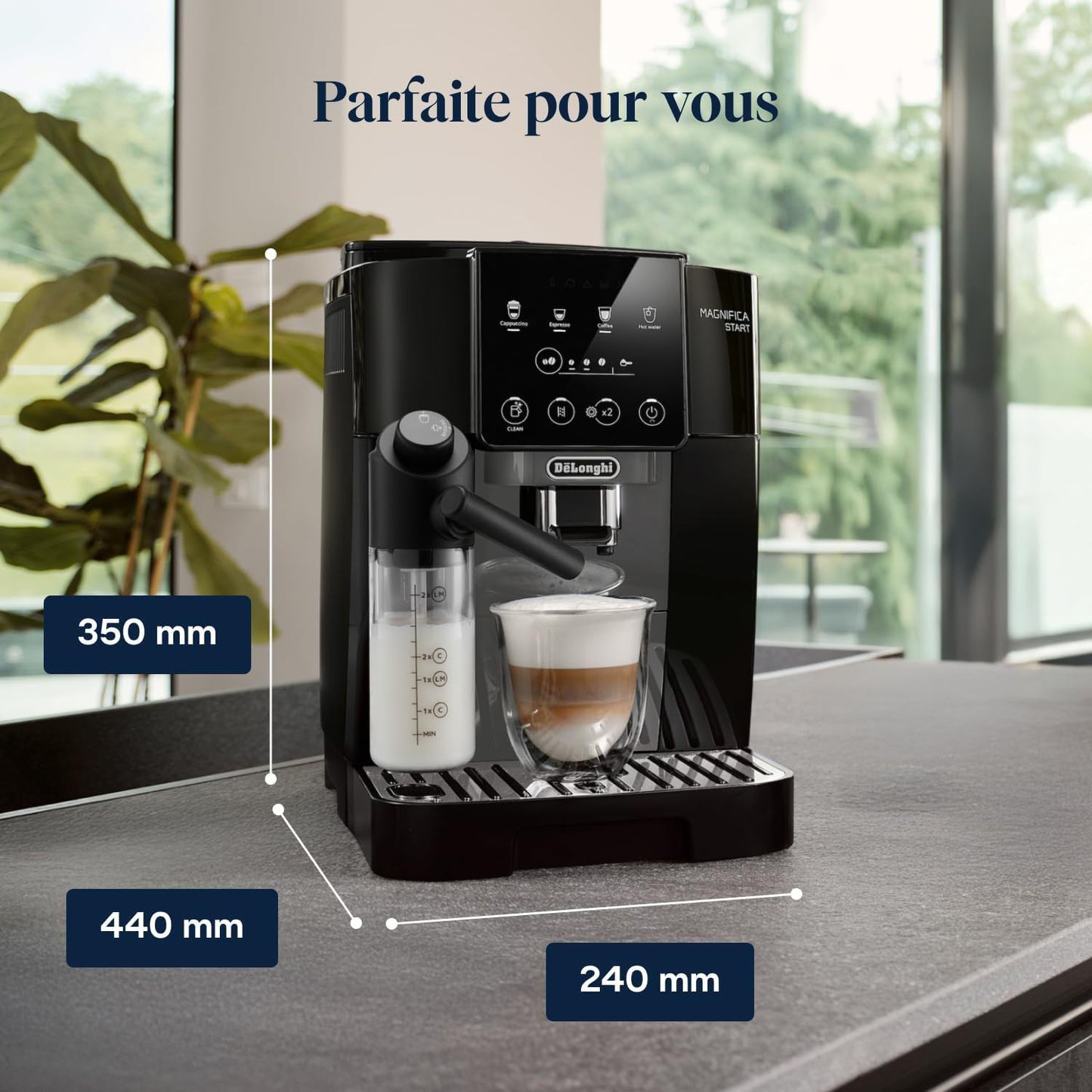 De’Longhi Magnifica Start - Perfetto Machine à Café Automatique avec LatteCrema Mousseur à Lait Automatique, 4 Boissons Enregistrées, Commandes Soft Touch, Noir et Gris (ECAM222.60.BG)