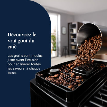 De’Longhi Magnifica Start - Perfetto Machine à Café Automatique avec LatteCrema Mousseur à Lait Automatique, 4 Boissons Enregistrées, Commandes Soft Touch, Noir et Gris (ECAM222.60.BG)