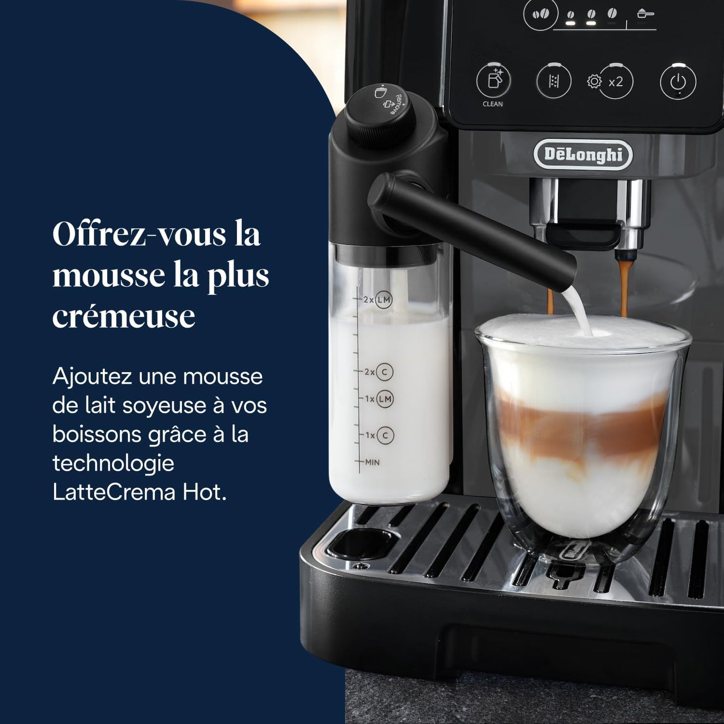 De’Longhi Magnifica Start - Perfetto Machine à Café Automatique avec LatteCrema Mousseur à Lait Automatique, 4 Boissons Enregistrées, Commandes Soft Touch, Noir et Gris (ECAM222.60.BG)